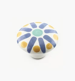 Blue Sunburst Painted Ceramic Knobs