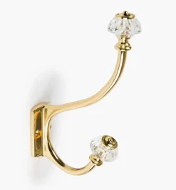 Brass Coat Hook With Victorian Crystal Knobs