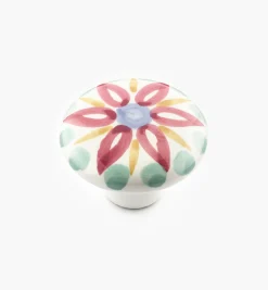 Red Floral Painted Ceramic Knobs